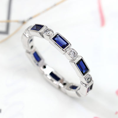 Elegant Blue Baguette Eternity Ring