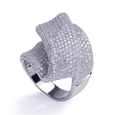 Sterling Silver Flowing Illusion Pave Design Ring