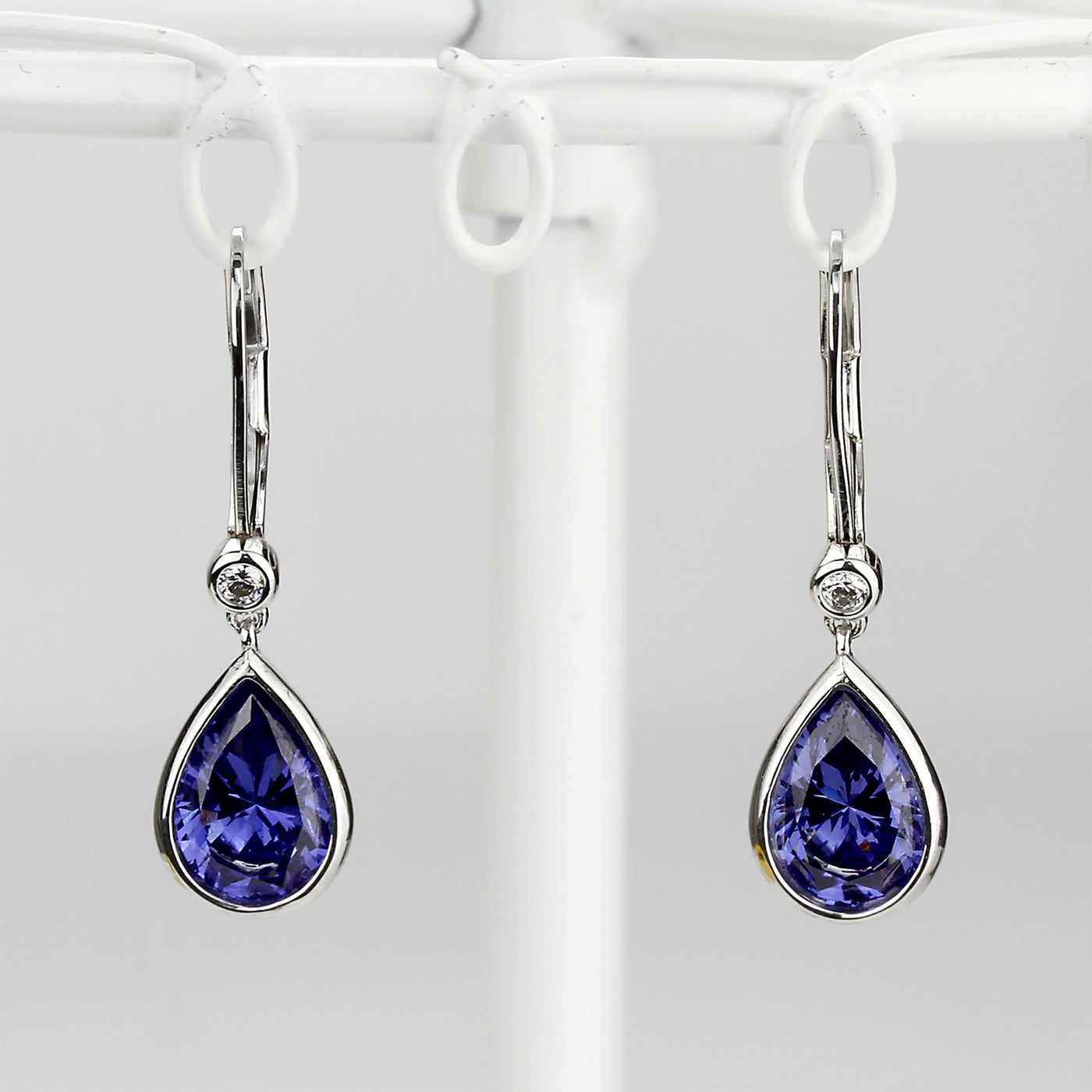 Teardrop 3.6 CTW Simulated Tanzanite Earrings, Platinum Plated Sterling Silver