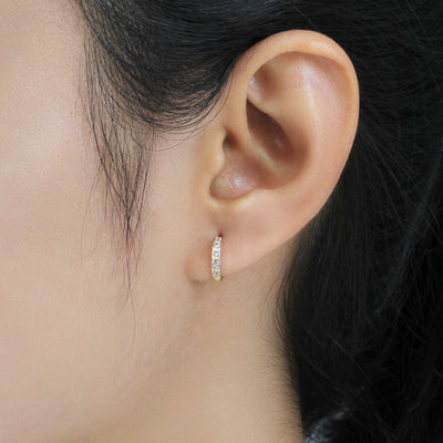 Gemstone Huggie Hoop Earrings, Solid 14K Gold