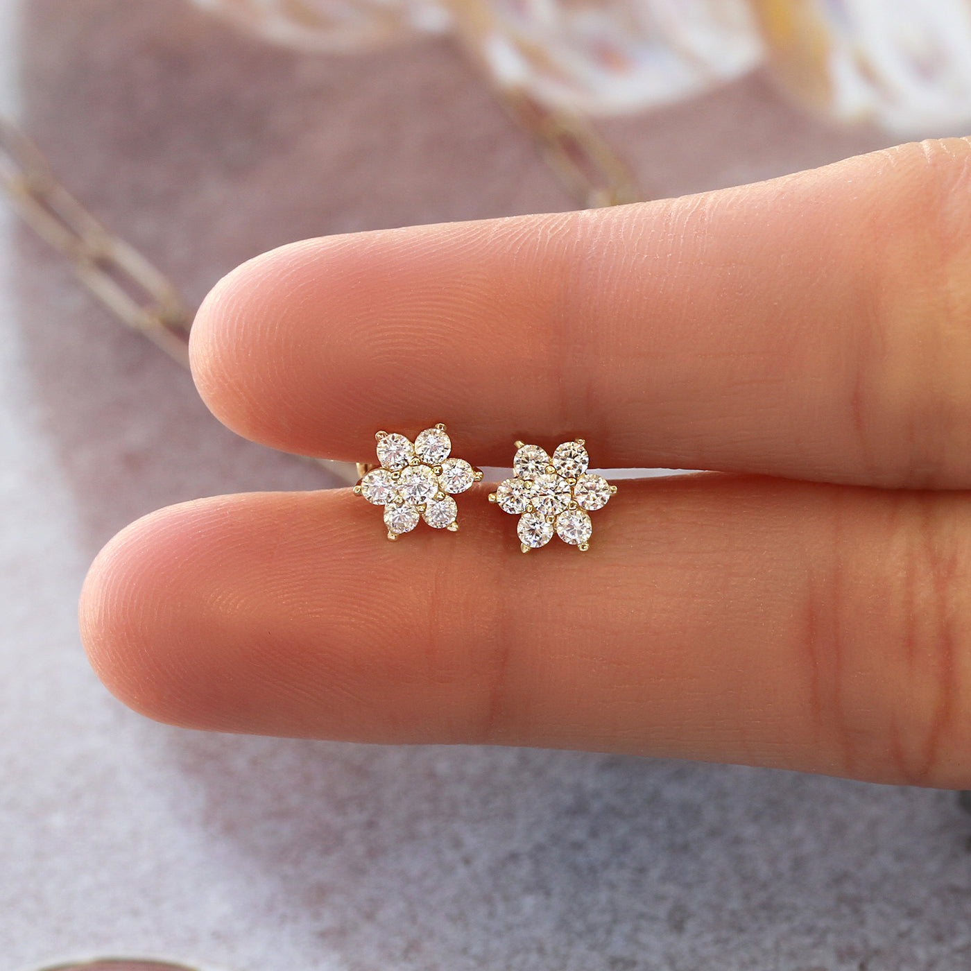 Solid 14K Gold Cluster Flower Stud Small Cartilage Earrings