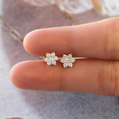 Solid 14K Gold Cluster Flower Stud Small Cartilage Earrings