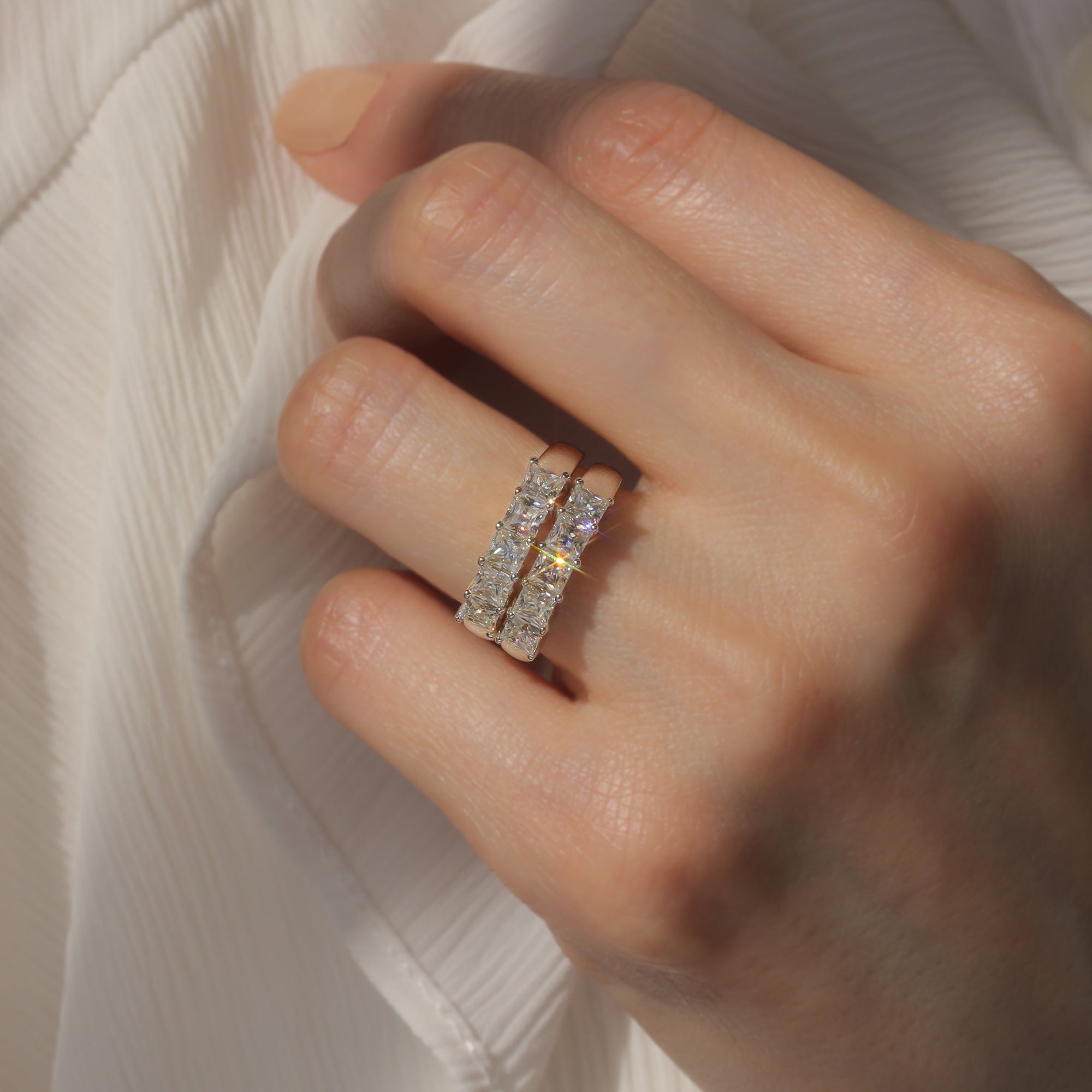 14K Gold Wedding Anniversary Ring, Princess Moissanite Five Stone