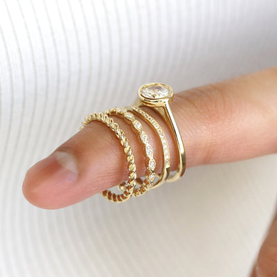 Custom Stackable Rings, Solid 14K Gold 1 CT Bezel Ring, Eternity Bands
