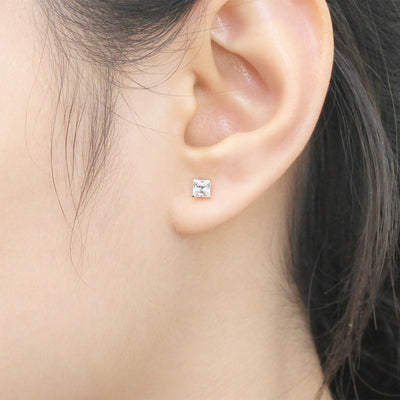 2mm to 7mm Princess Studs, Solid 14K Gold Cartilage Stud Earrings
