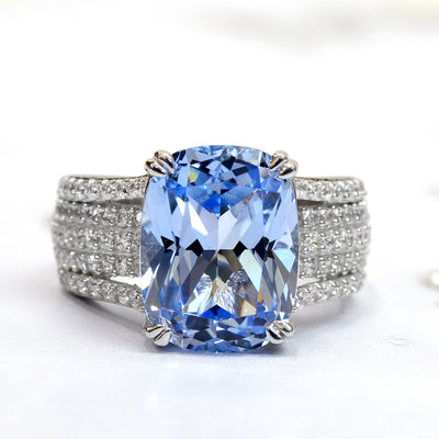 5 CT Radiant Blue Topaz Gemstone Ring, Platinum Sterling Silver