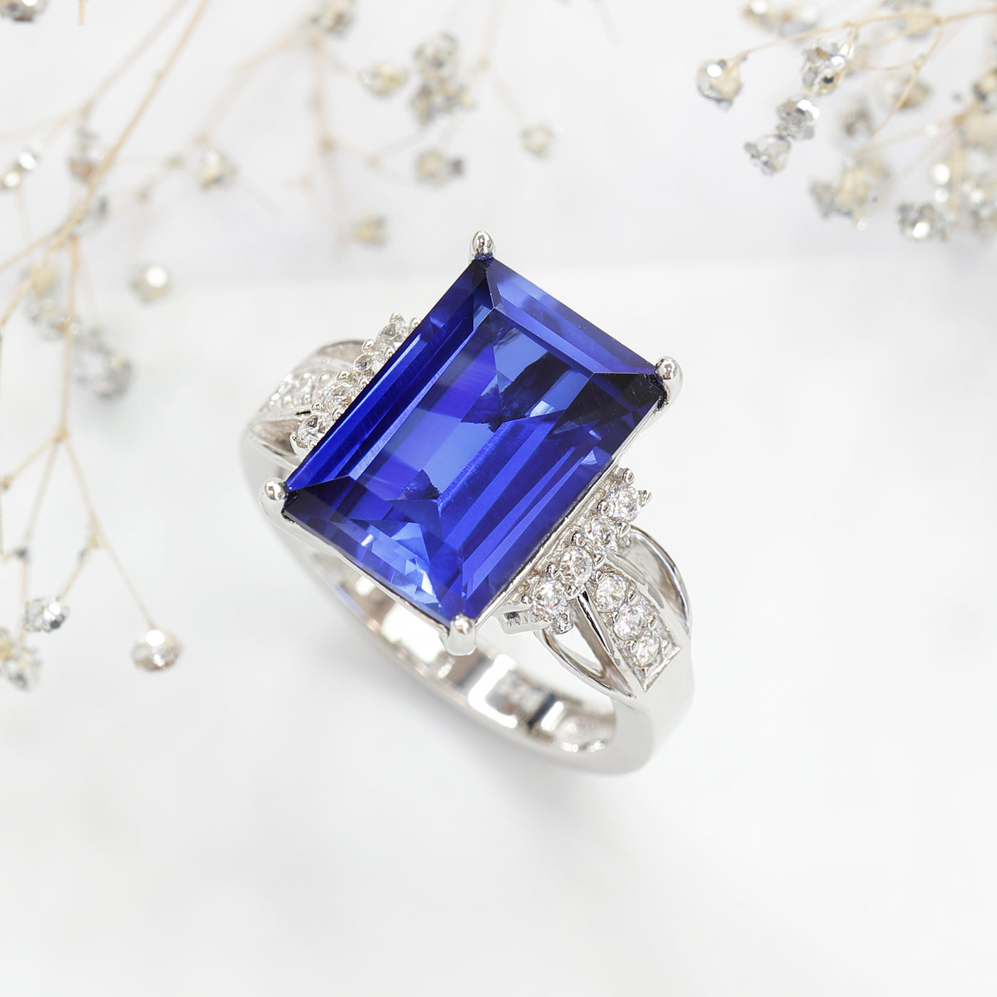 Sterling Silver Simulated Blue Sapphire Vintage Cocktail Ring