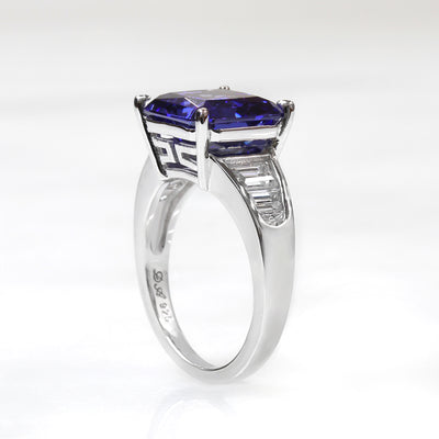 Platinum Plated Sterling Silver Simulated Tanzanite Cocktail Ring