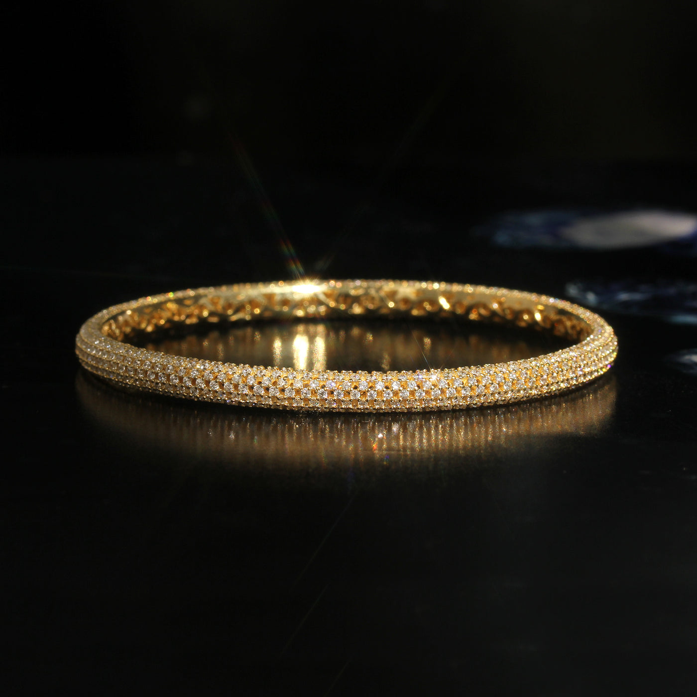 Simulated Diamond Pave Bangle Bracelet, 14K Gold Plated Sterling Silver