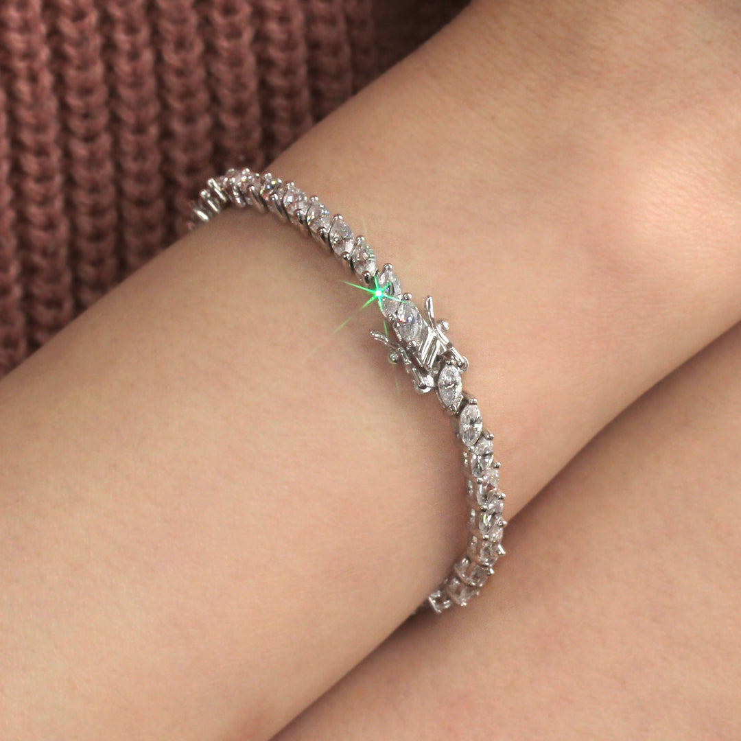 Bracelet Diamant Marquise En Argent 925 - 1/4 Carat - Longueur 7,25 Pouces - Neuf Sans Emballage