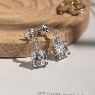 Asscher Stud Drop Earrings