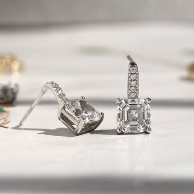 Asscher Stud Drop Earrings