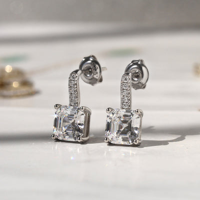 Asscher Stud Drop Earrings