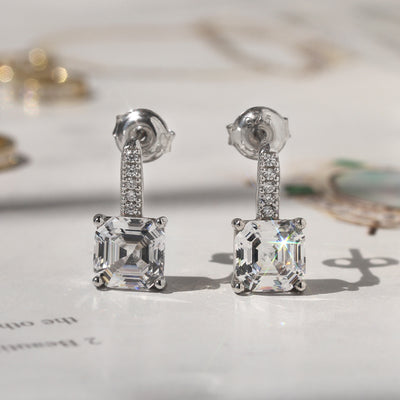 Asscher Stud Drop Earrings