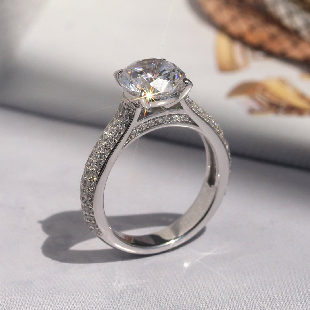1 Carat Pave CZ Solitaire Engagement Ring - Silver Plated, 6-Claw Setting, RS25 Style