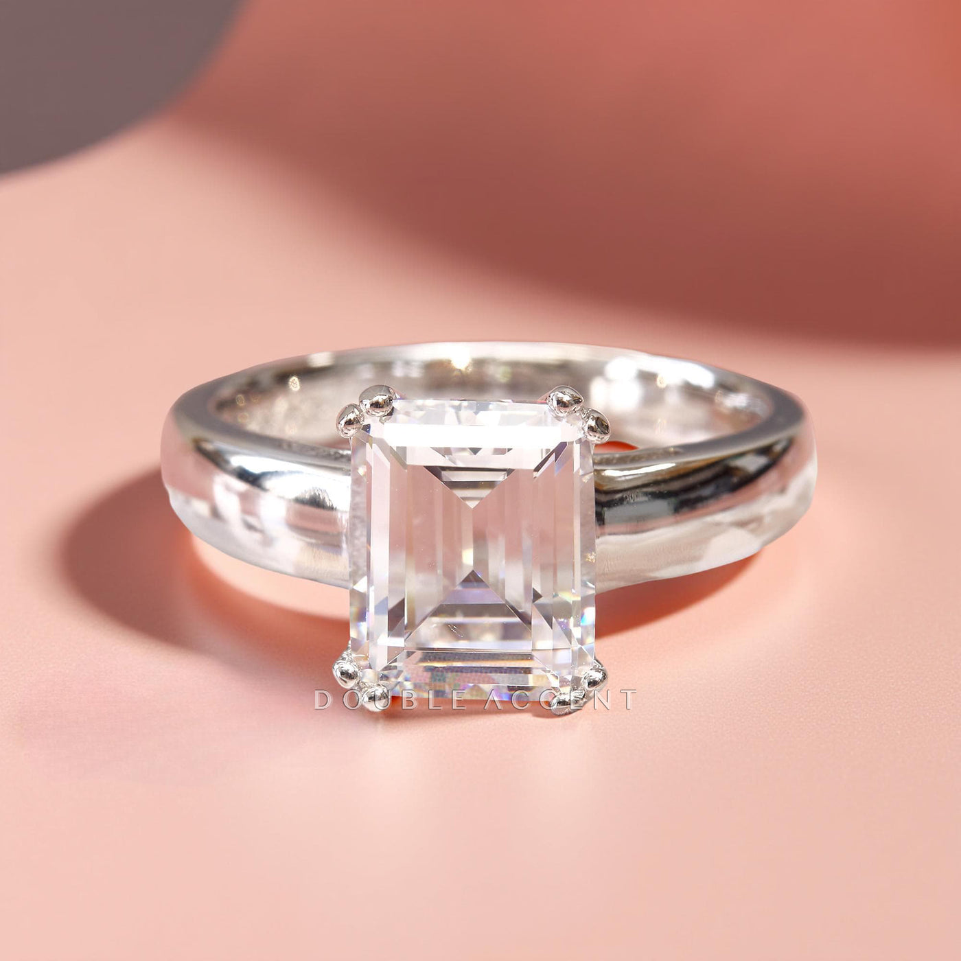 Still Clarity Ring – 4 carat emerald cut solitaire in platinum silver