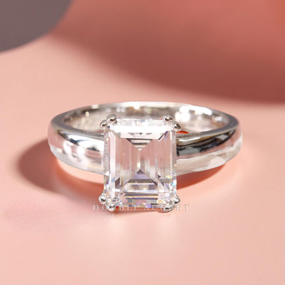 Still Clarity Ring – 4 carat emerald cut solitaire in platinum silver