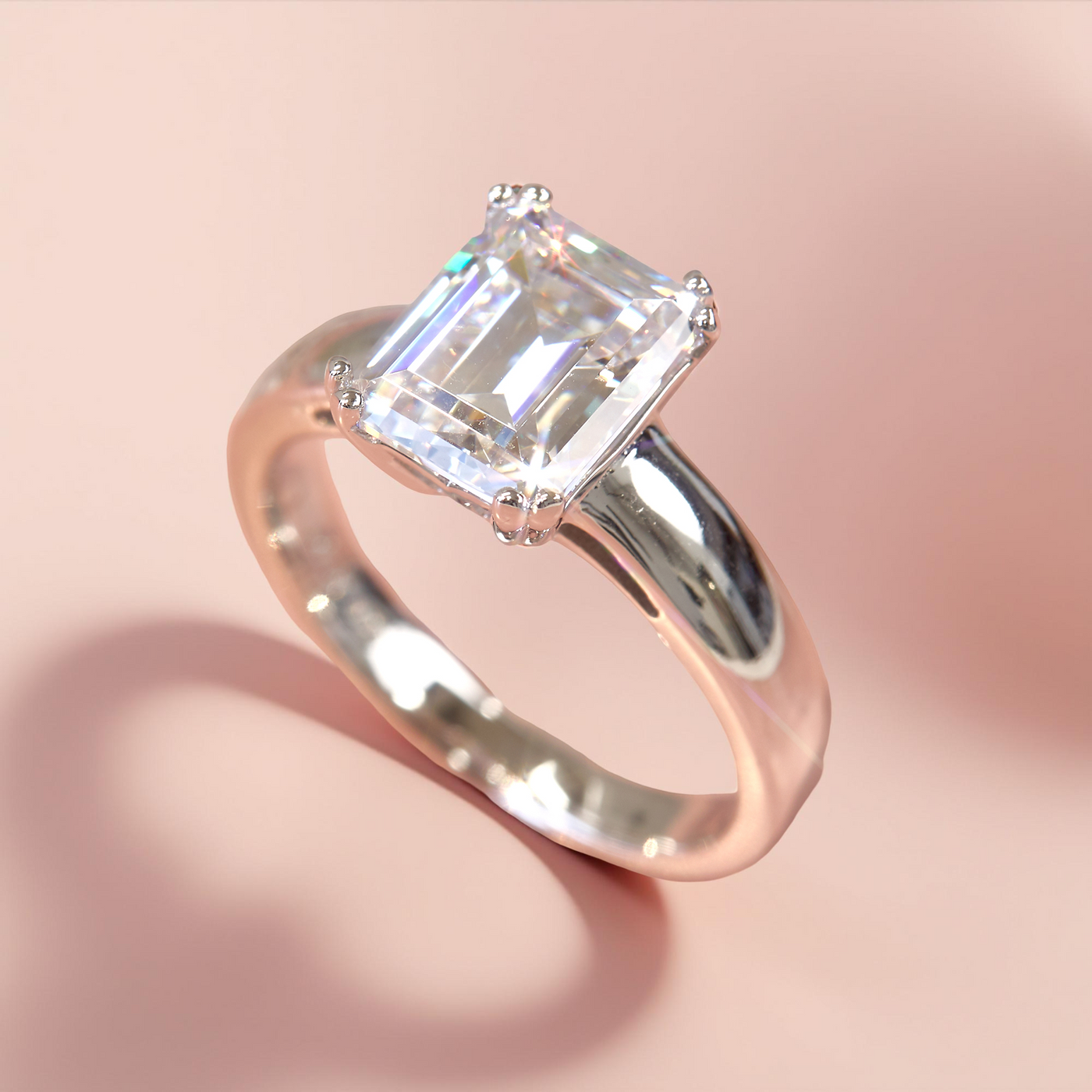 Still Clarity Ring – 4 carat emerald cut solitaire in platinum silver