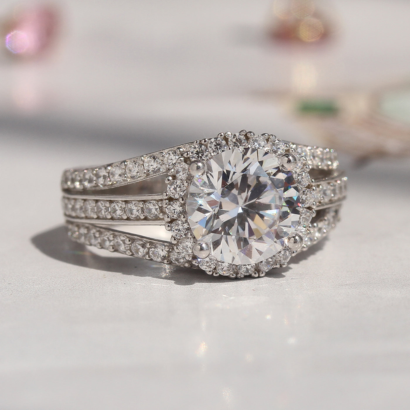 Triple Accent Halo Ring | 2 Carat Brilliance