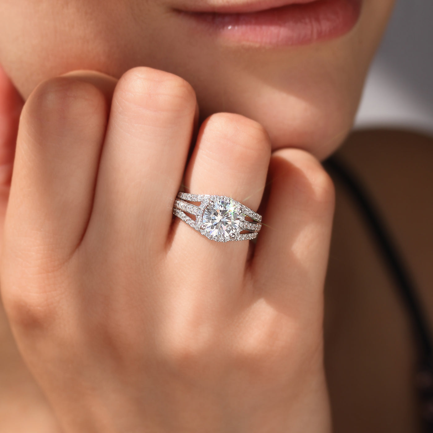 Triple Accent Halo Ring | 2 Carat Brilliance