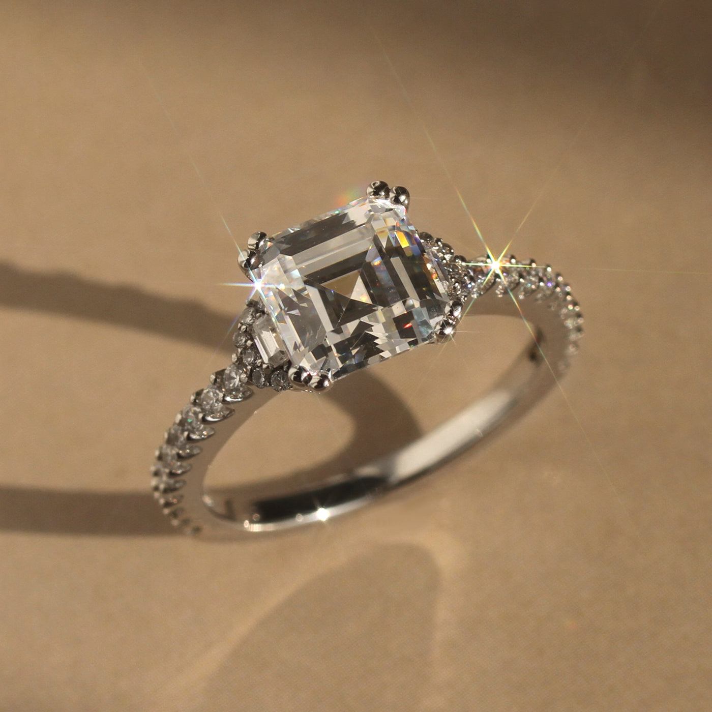 Elegant Asscher & Trapezoid Engagement Ring