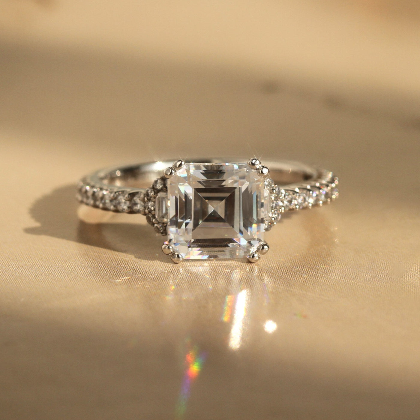 Elegant Asscher & Trapezoid Engagement Ring