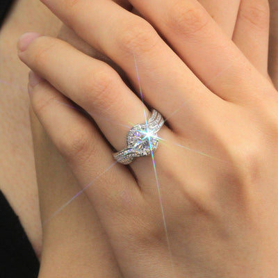 Dazzling Bypass: Three-Row CZ Engagement Ring