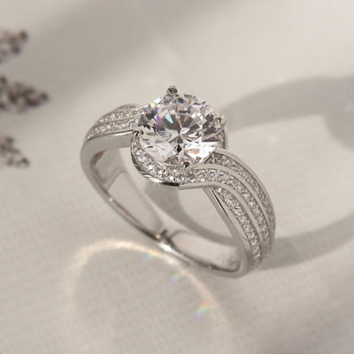 Dazzling Bypass: Three-Row CZ Engagement Ring