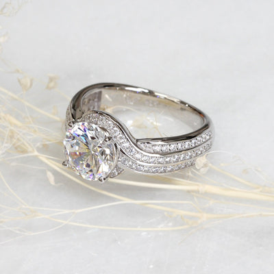 Dazzling Bypass: Three-Row CZ Engagement Ring