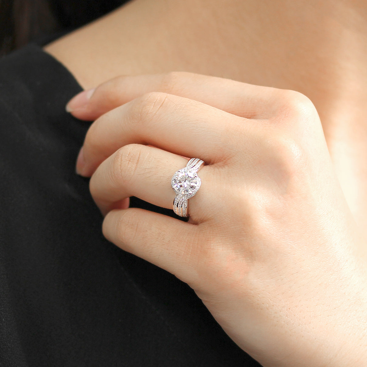 Bypass Brilliance Three-Row Engagement Ring