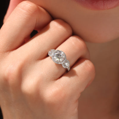 Three Stone Halo Ring