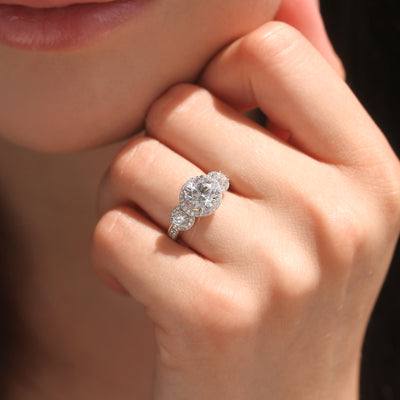 Three Stone Halo Ring