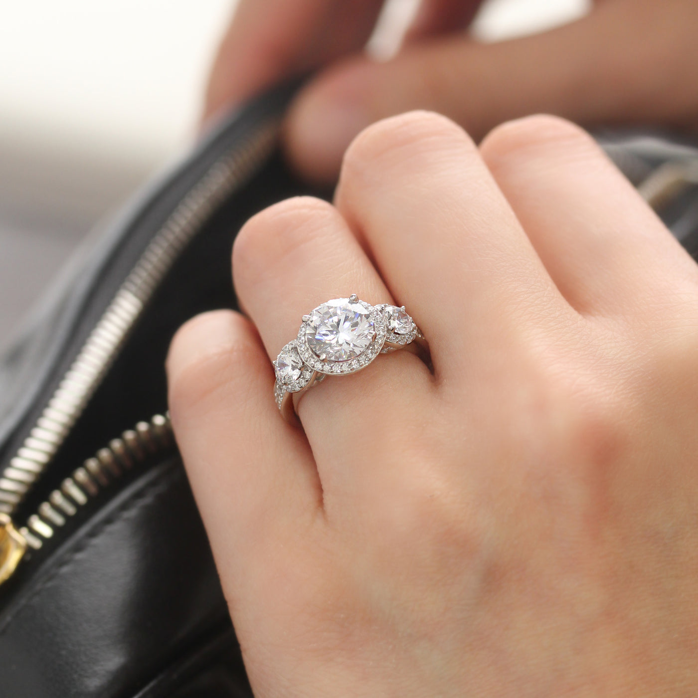 Three Stone Halo Ring