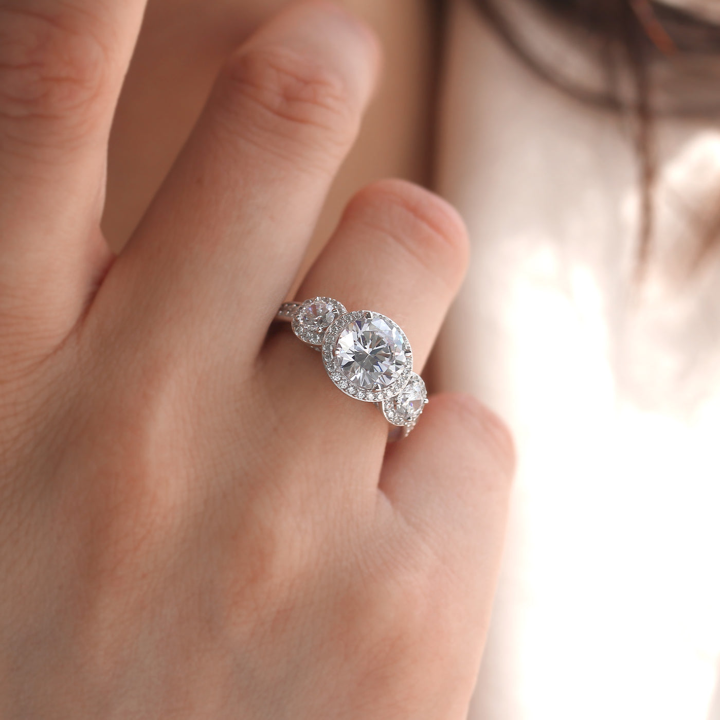 Three Stone Halo Ring