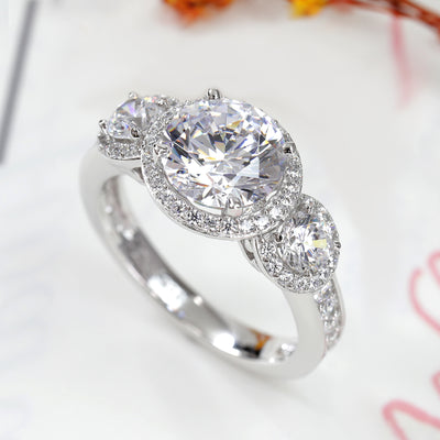 Three Stone Halo Ring