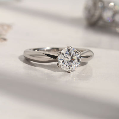 Still Worthy Solitaire Ring with 1 ct CZ on a sterling silver tapered band – front view