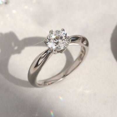 Still Worthy Solitaire Ring with 1 ct CZ on a sterling silver tapered band – front view