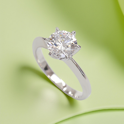 Floral Grace Solitaire Ring – six-prong cubic zirconia engagement ring