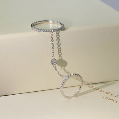 Sterling Silver Double Finger Knuckle Ring with Chain