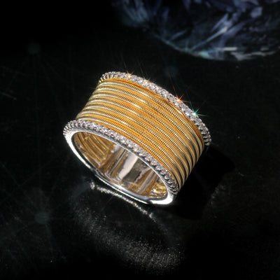 Sterling Silver 12mm Lavish Modern Style Wire Mesh Wide Ring