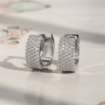 Double Accent Pave Crest Huggies with sparkled cubic zirconia surface