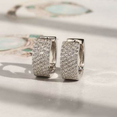 Double Accent Pave Crest Huggies with sparkled cubic zirconia surface