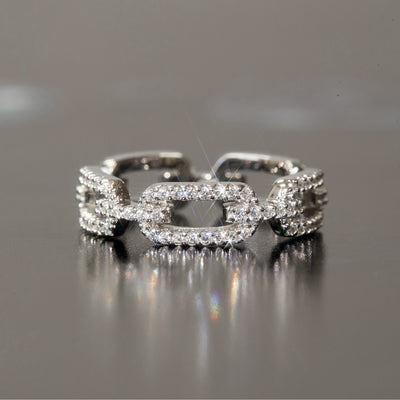 Sterling silver pavé-set chain-link eternity ring – Linklight Eternity Ring by DoubleAccent