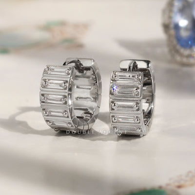 Skyline Baguette Huggie Hoops in sterling silver