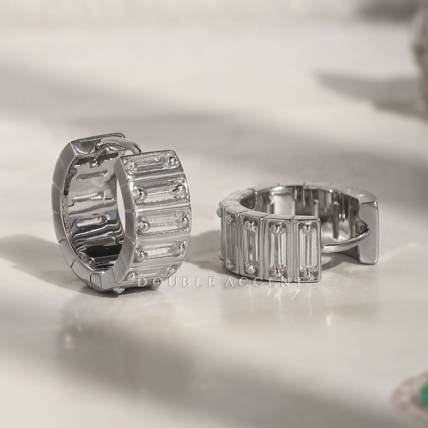 Skyline Baguette Huggie Hoops in sterling silver