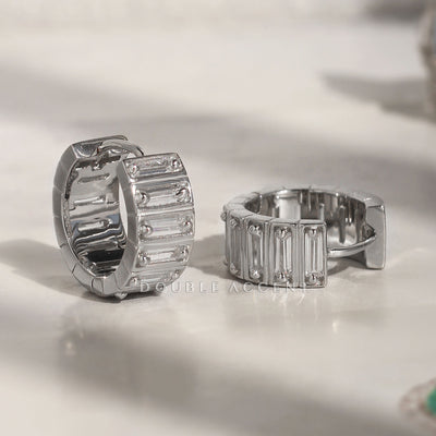 Skyline Baguette Huggie Hoops in sterling silver