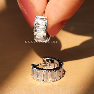 Rhodium-plated silver baguette huggie hoops 6mm x 13mm