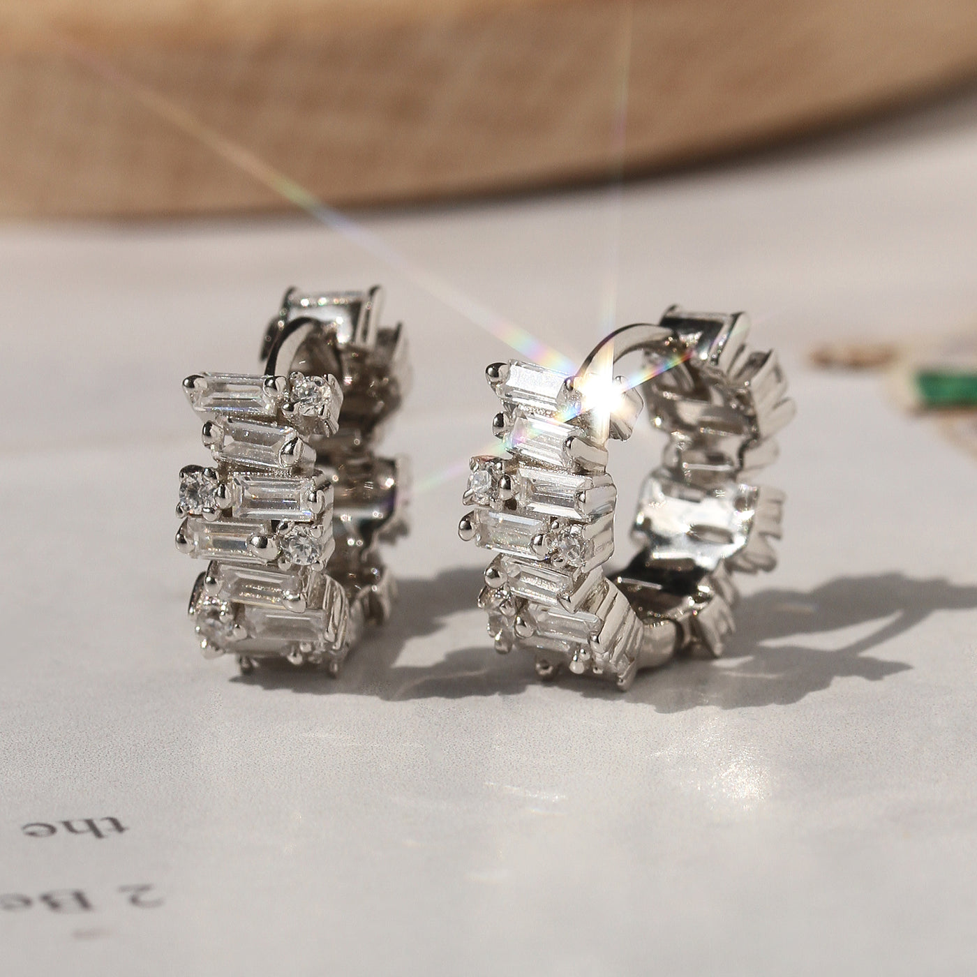 Baguette Asymmetric Huggie Earrings