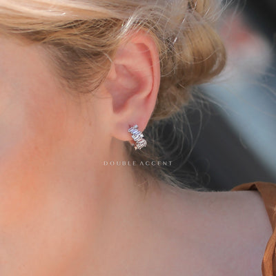 Model wearing Luminous Stack Huggies for everyday styling