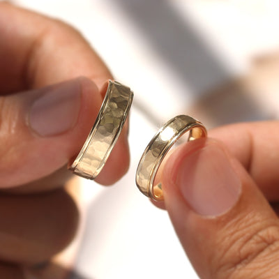 True Hammer Gold Band — hand-textured hammered wedding ring in solid 14K white gold with comfort fit